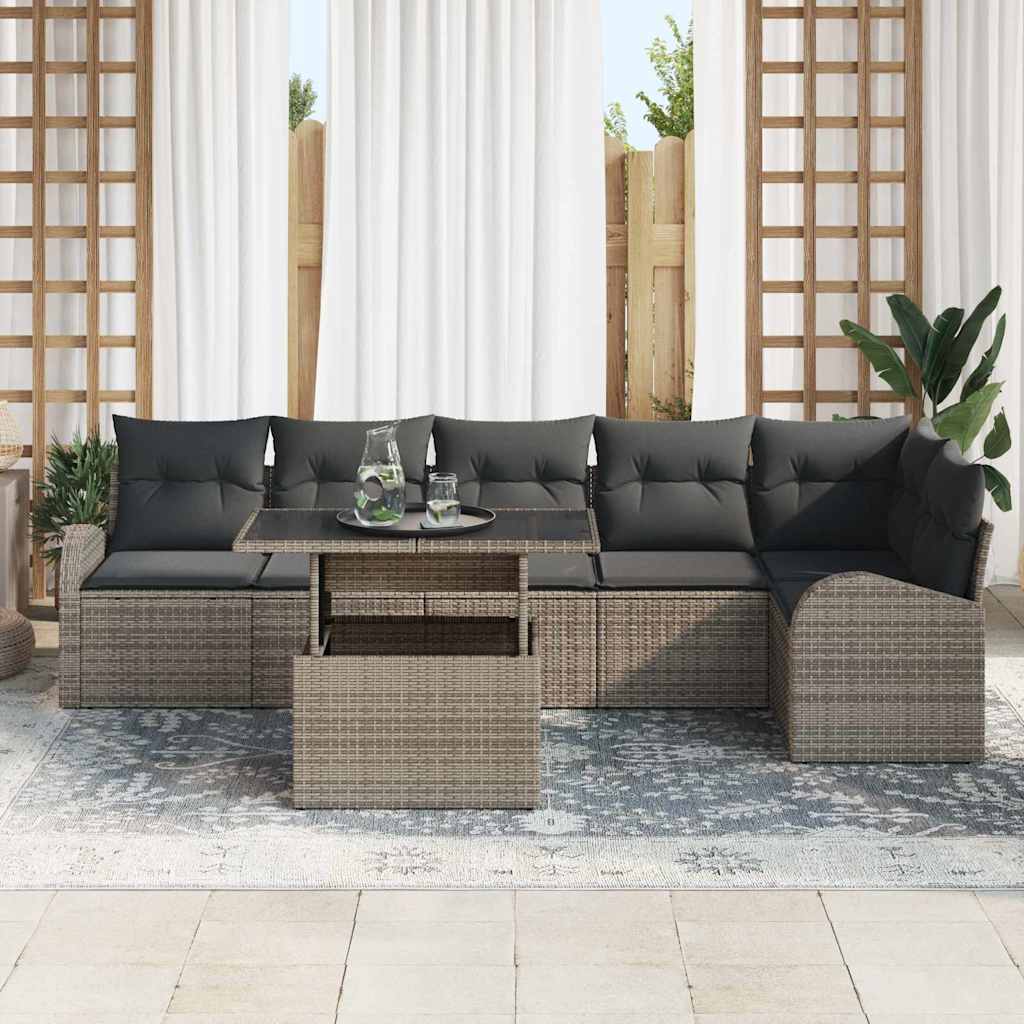 Garten-Sofa-Set 7 pcs Grau 100 x 55 x 73 cm Poly Rattan